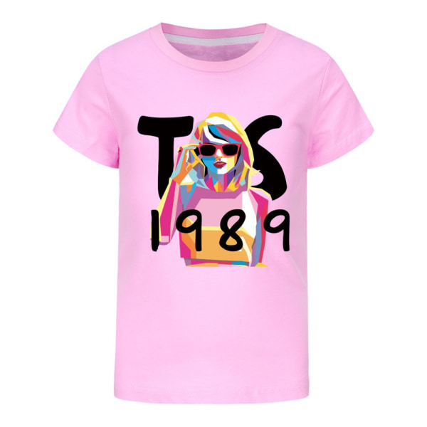 Barn Taylor Swiftie Youtube kortärmad T-shirt Nyhet Ny T-tröja present Pink 140cm