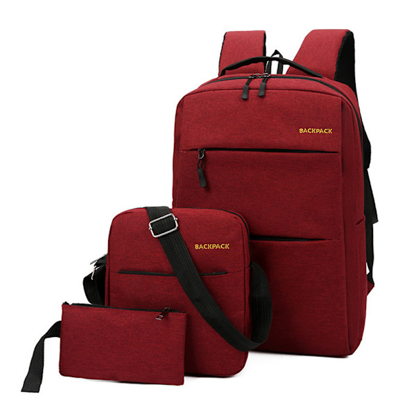 3 st/set Unisex Ryggsäck för män Skolryggsäck Reseryggsäck Axelväska Laptopväska Handväska för utomhusbruk Red