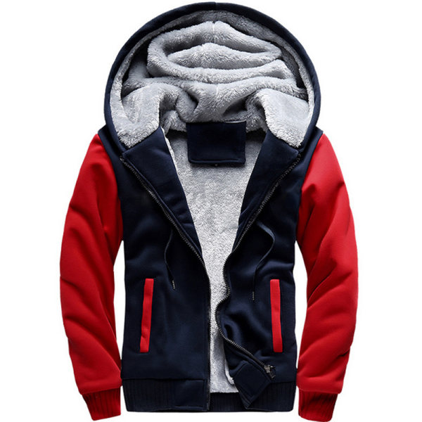 Man Winter Warm Sherpa Fleece Hoodie Coat Jacka Ytterkläder Black & Grey L