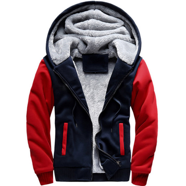 Varm vinterjacka för män med Sherpa-fleece och huva Red & Blue 3XL