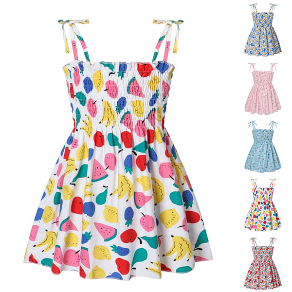 Småbarn Barn Baby Flickor Sommarklänningar Ärmlös Spaghettiband Elastisk Prinsess Solklänning Födelsedag Sommar Butikskläder C 120cm