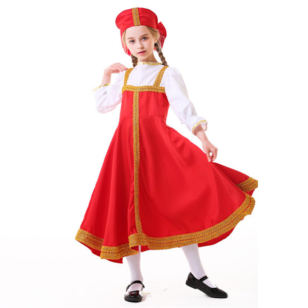 Flickor Ryska Traditionella Dansklänningar Maskeradkostym med Hårband XL