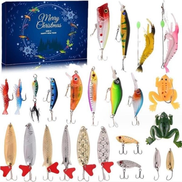 2024 Adventskalender Fiske Jul Nedräkning, 24 Dagar Fiskebeten Set För Fiskare Vuxna Män Tonårspojkar (24PCS)