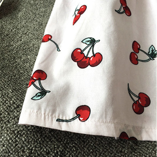 Sommarklänning för flickor, rund hals, körsbärstryck, ärmlös väst, prinsessklänning A-linje E 110cm