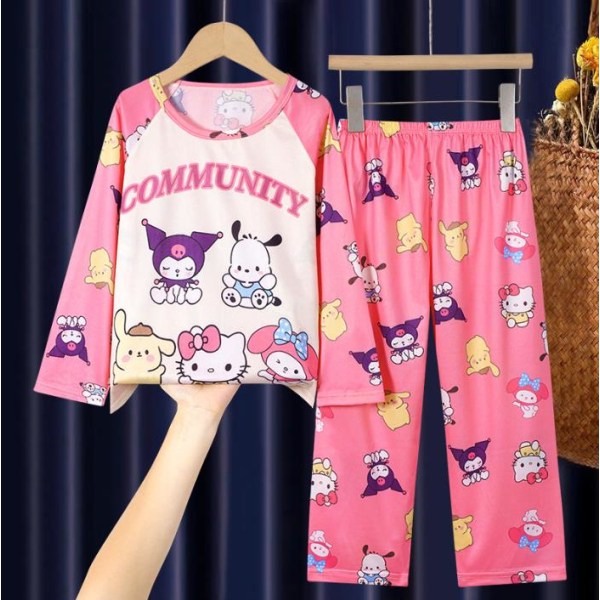 Barn Flickor Sanrio Pyjamas Långärmad T-shirt Byxor Set Vinter Nattkläder Ålder 4-12 År #1 9-12Yeears
