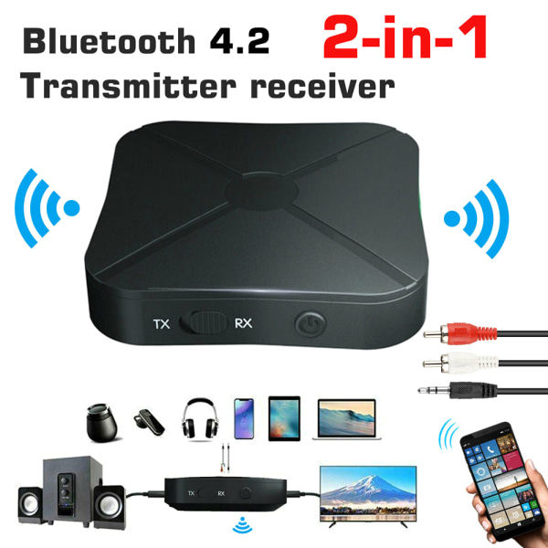 2 i 1 Bluetooth 4.2 Adapter Receiver Trådlös stereokonverterare