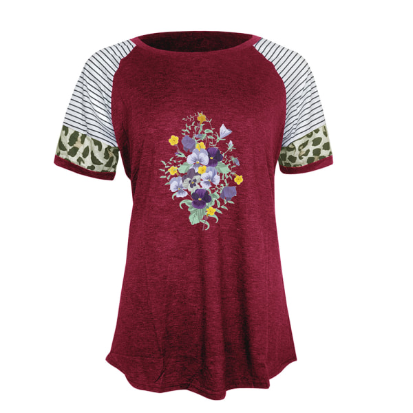 Dam Sommar Blommig T-shirt Toppar Leopard Casual Blus Tee Light Grey M