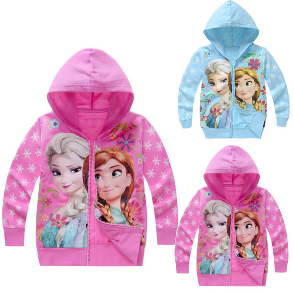 Frozen Kids 3D Print Hoodie Pullover Sweatshirts med ficka Rose red 130cm