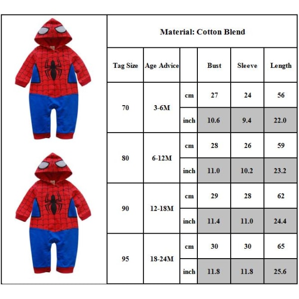 Baby Boy Spider-Man Fancy Dress Romper Kostym Julklapp 70cm
