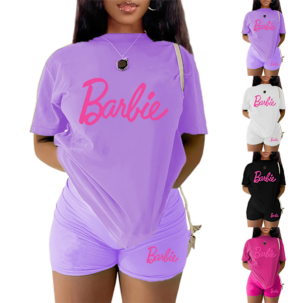 Naisten verryttelypuku, 2-osainen Barbie-urheilupuku, lyhythihainen toppi, T-paita ja shortsit, rento kesäurheiluvaatetussetti Black M