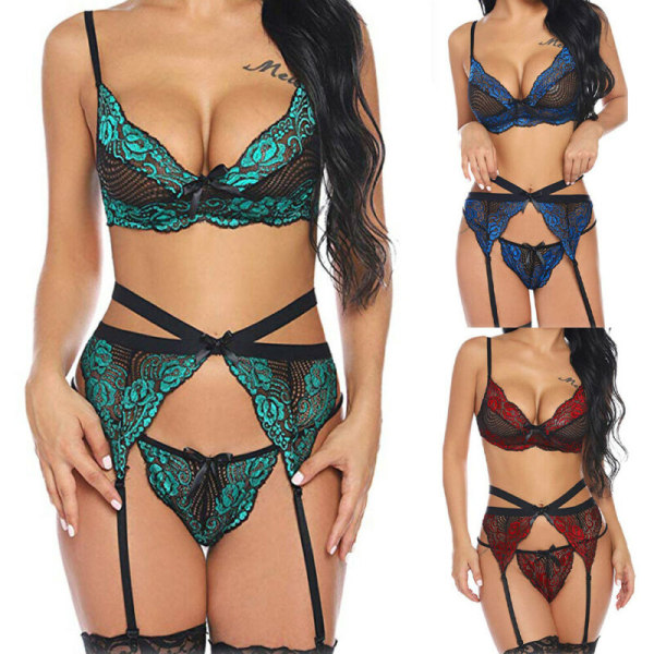 Damunderkläder Sexiga Underkläder Nattkläder BH Trosor Set blue L