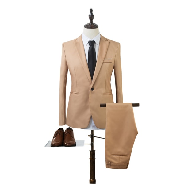 Man Business Slim Blazer Kostym Smoking Coat Långbyxor Formell Khaki 3XL