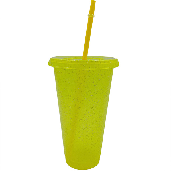 Genanvendelige Drikkekrus Flasker Med Låg Plastikkrus yellow