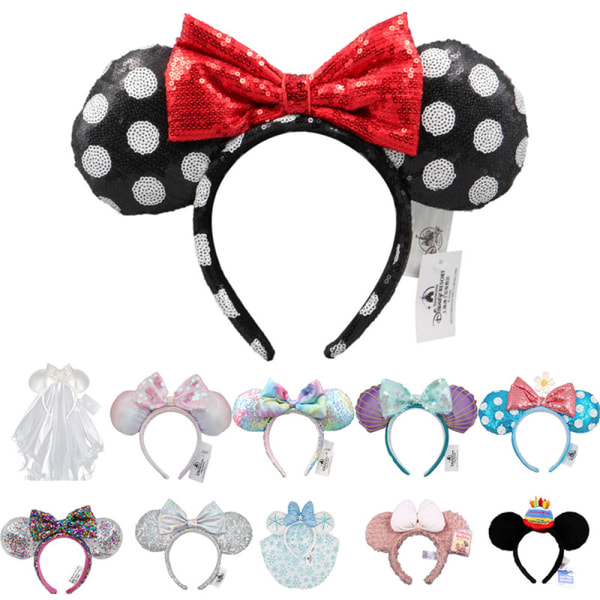 Flickor Kvinnor Musse Pigg Minnie Mouse Öron Pannband Blanka rosetter Glitter Fest Prinsessan Dekoration D