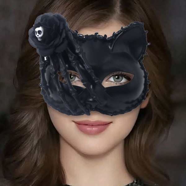 Dödskalle blomma katt mask djur cosplay kostym maskerad kläder vuxna halloween mask karneval fest rekvisita Green