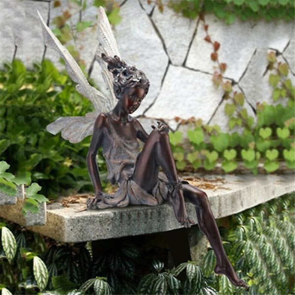 Trädgård Fairy Staty Sittande Elf Ornament Heminredning för utomhusbruk black