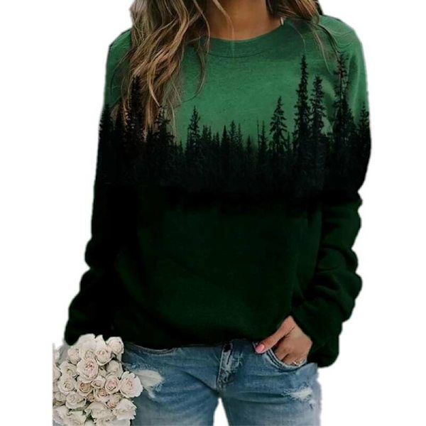 Plus Size Dame Trykt Løs Hættetrøje Sweatshirt Langærmet Grey 2XL