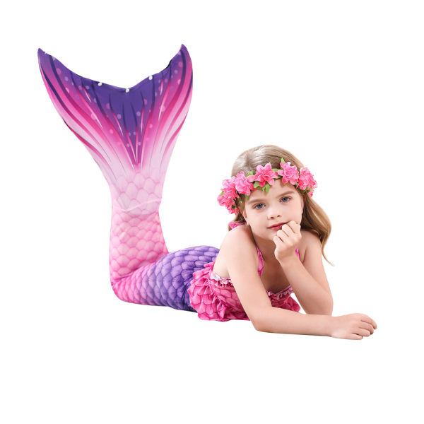 Barn Flickor Mermaid Tail 3ST Set Kostym Baddräkt Badkläder Strandkläder Ålder 2-13 år C 120cm