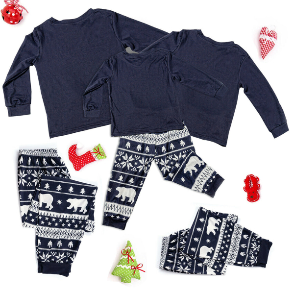 Julpyjamas för familjen Jul-PJs Matchande set Vuxna Barn Festkläder Sovkläder Set Kids-Navy 6T