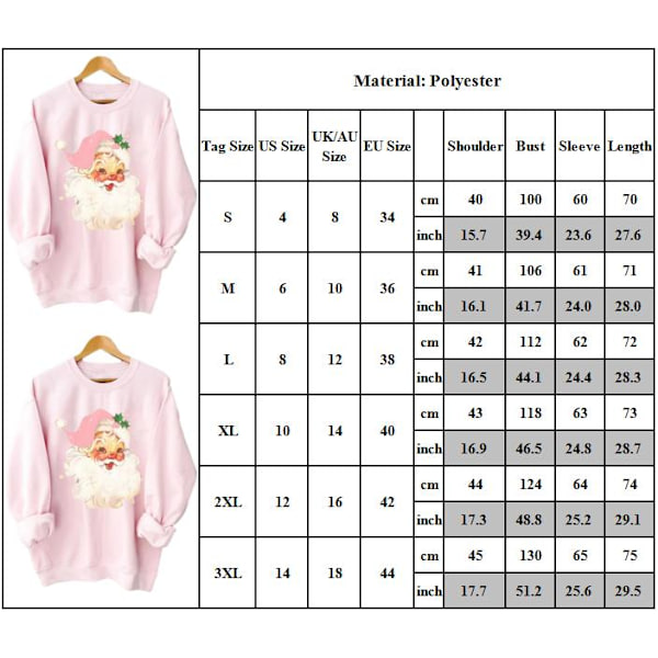 Naisten Joulu Joulupukki Printti Joulu Pitkähihainen pink 2XL