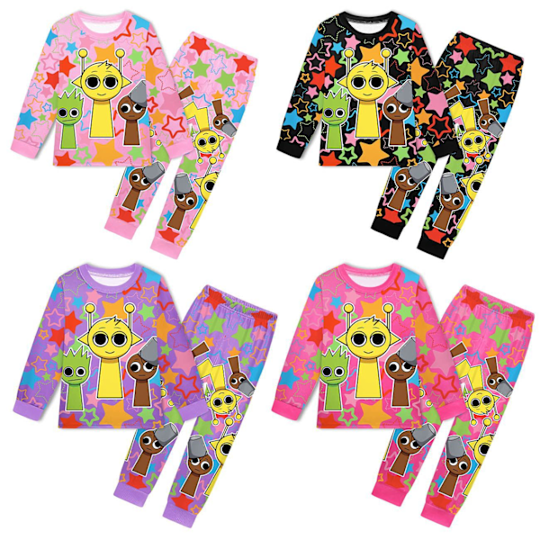 Rhythm Box Flickpyjamas Barn Flickor Pojkar 2-dels Set Långärmad Tryckta Toppar + Byxor Tryckta Kläder Pyjamas & Vardagskläder Barnpresent Black 150cm