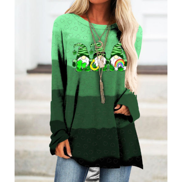 St. Patrick's Day-trykk fritidsskjorte med lange ermer for kvinner C M