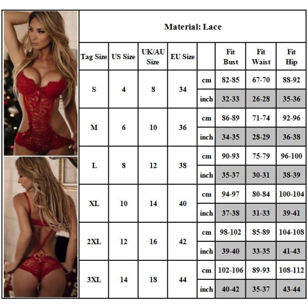 Naisten seksikäs alusvaatesetti yöasu stringit push-up rintaliivit red 3XL