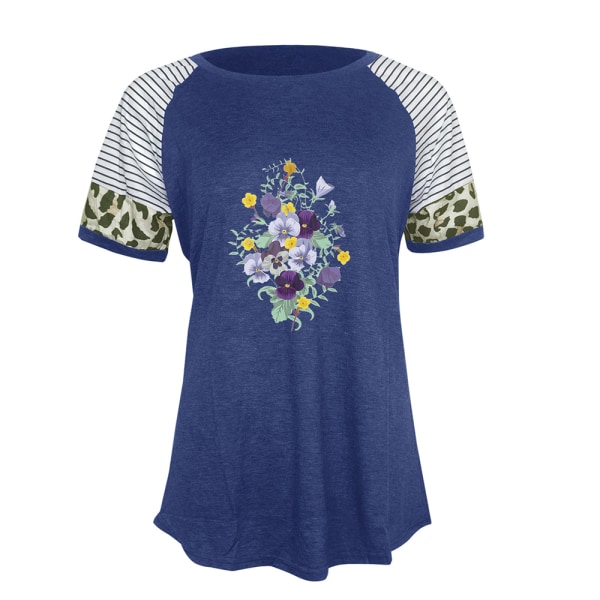 Dam Sommar Blommig T-shirt Toppar Leopard Casual Blus Tee Light Grey M