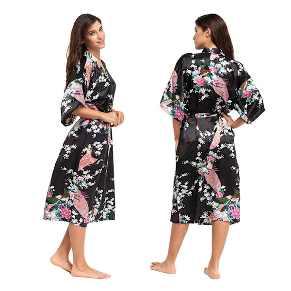 Naisten riikinkukkokuvioinen babydoll-yöpaita kylpytakki black 3XL