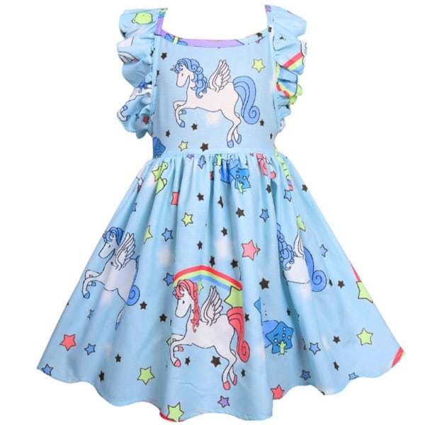 Färgglada Unicorn Printing Princess Klänning Sleeve Sweet As Pics 6-7Years