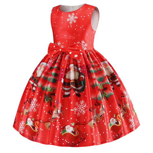 Nyår Flickor Jul Prinsessa Kostym Fest Retro Höstklänning big red 120cm