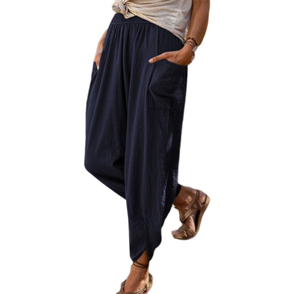 Womens Plus Size Byxor Sommar Casual Loose Pants Yoga Byxor navy blue XL