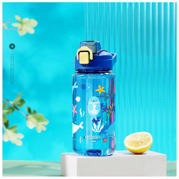600ml Läcksäkra Vattenflaskor Med Sugrör Sportflaska Drycker Vattenkopp Tecknad Yellow Blue