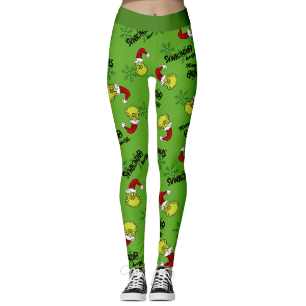 Dam Grinch Hög midja Jul Leggings Yoga Tight Xmas Gift A M