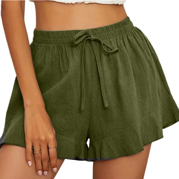 Kvinnors bekväma dragsko Splice Casual Pocket Loose Shorts Byxor army green L