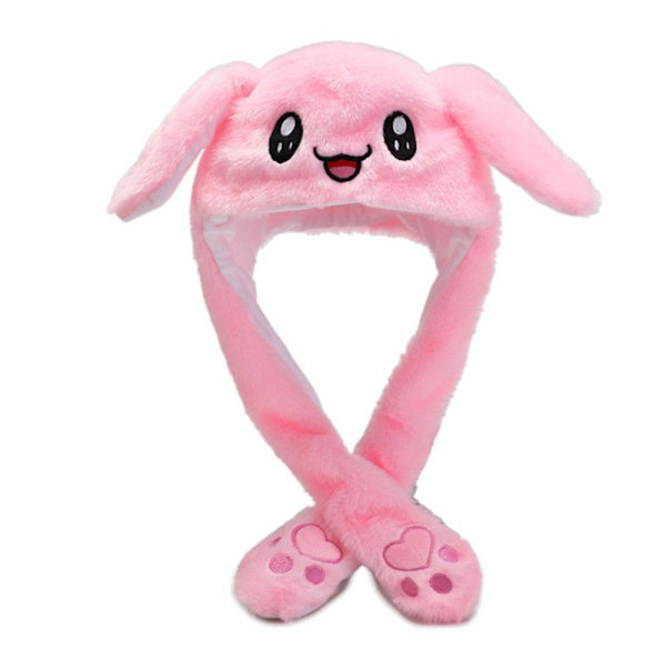 Plush Kaninhatt med Rörliga Öron Vintervarm Present Pink rabbit