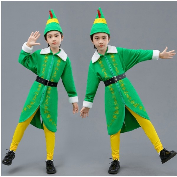 Jultomtekostym Cosplay Performance Kids Xmas Gift Suit green 100cm