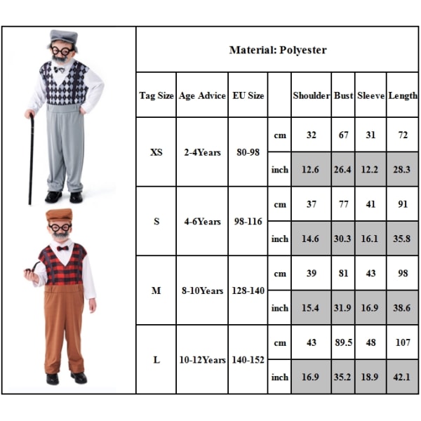 Barn Pojkars Cosplay Farfar Gammal Man Skola Kostym Prestanda Kläder Utrustning brown XS