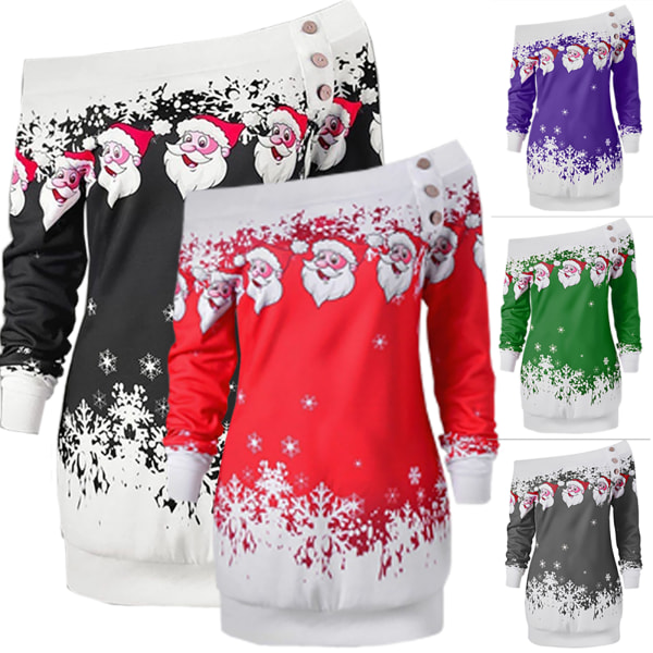 Vintermode Kvinnor Christmas Santa Jumper Klänning Toppar black L