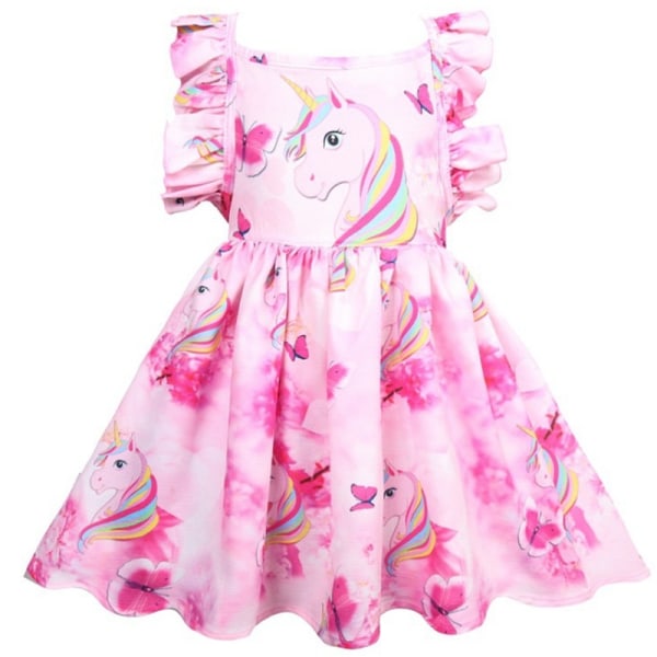 Färgglada Unicorn Printing Princess Klänning Sleeve Sweet lightblue 3-4Years