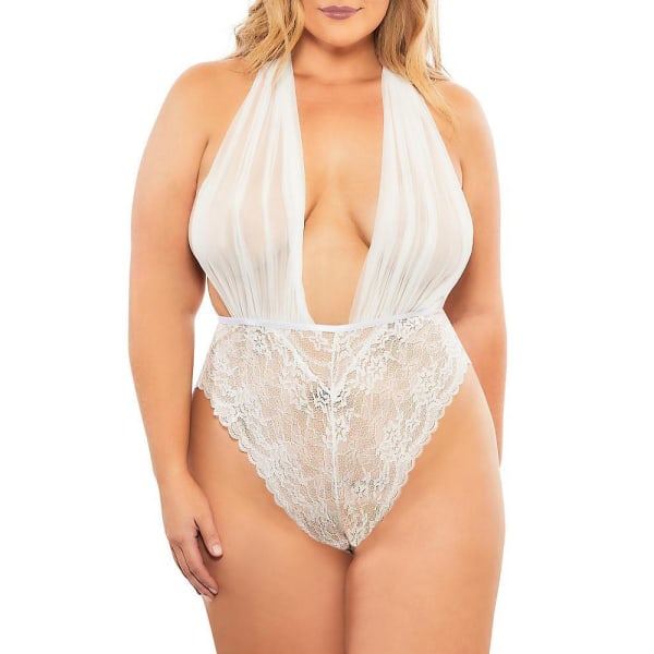 Kvinnor Djup V-hals Body Teddy Exotisk Underkläder Jumpsuit Sexig white M