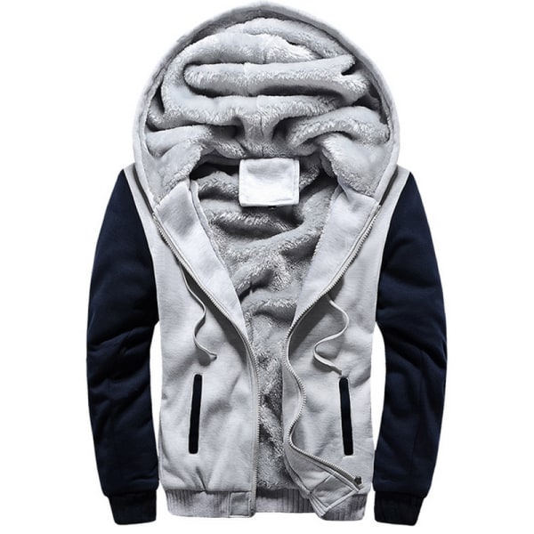 Varm vinterjacka för män med Sherpa-fleece och huva Black & Grey XL