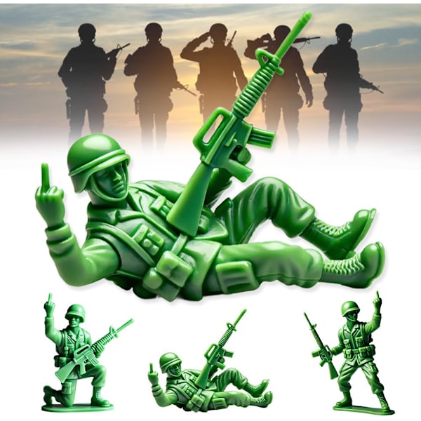Morsomme grønne soldater, Mini langfinger-soldatstatue, soldatstatue ornament, soldatfigurer, militært tema skrivebordsdekorasjon C