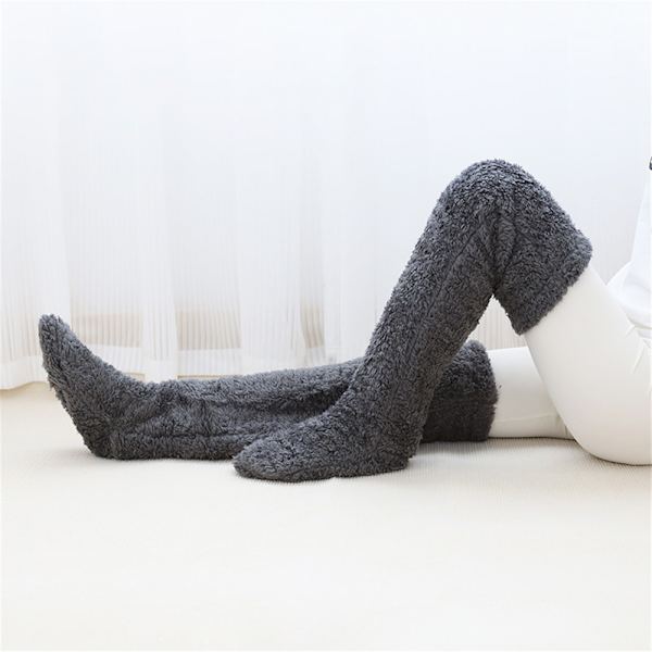 Dam Overknee Fuzzy Långa Strumpor Plushtofflor Strumpbyxor dark grey