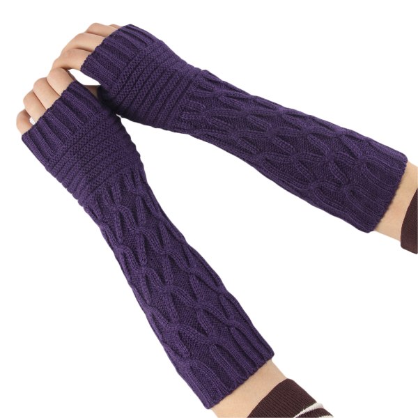 Vinter Långstickade handskar Tjocka varma fingerfria vantar Arm Purple