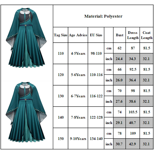 Flickor Anime Cosplay Kostym Prinsessa Anna Klänning Lång Kjol Skirt