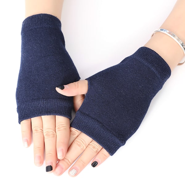 Kvinnor Fingerless Arm Varma vinterhandskar Långa varmare vantar Navy blue