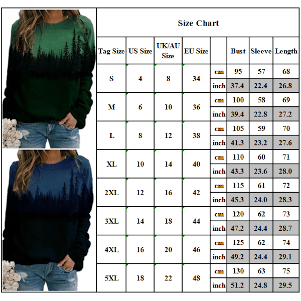 Plus Size Dame Trykt Løs Hættetrøje Sweatshirt Langærmet Grey L