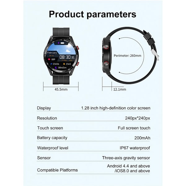 Smartwatch Vattentät Smartwatch Bluetooth iPhone Samsung B