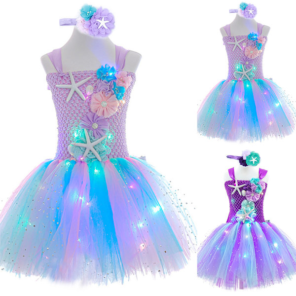 Blixt sjöjungfru cosplay flickor prinsesskjol Sjöjungfru puffkjol Purple M
